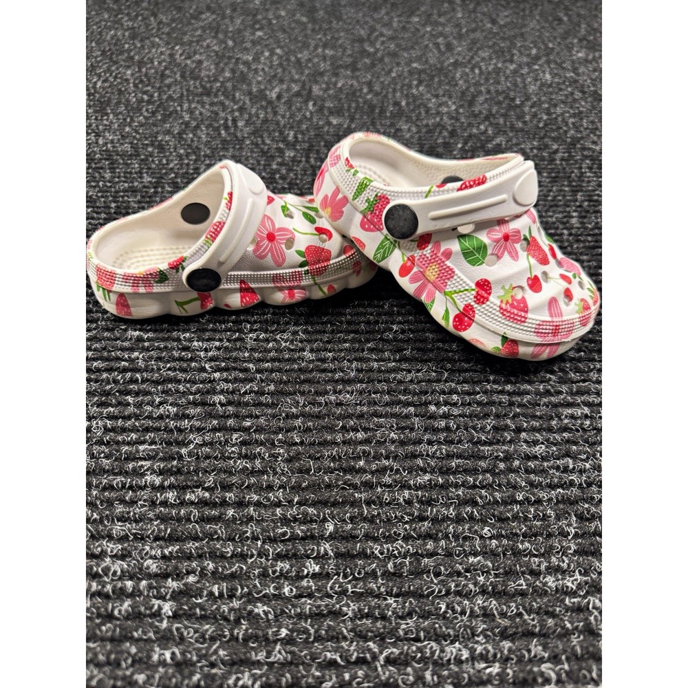 Baby/Toddler Unisex White Clogs Slip-On Back Strap Strawberry Floral EU22 US 6